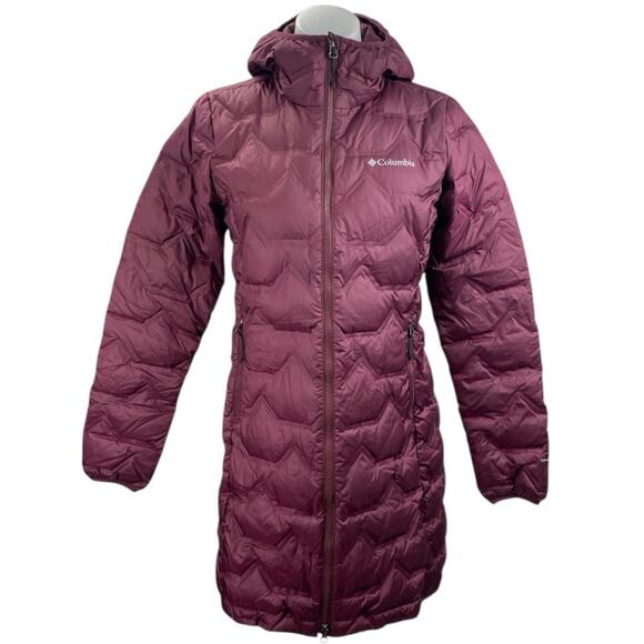 Columbia Jackets & Blazers - Columbia Delta Ridge Long Down Red Hooded Puffer Quilted Full Zip Jacket Size XS